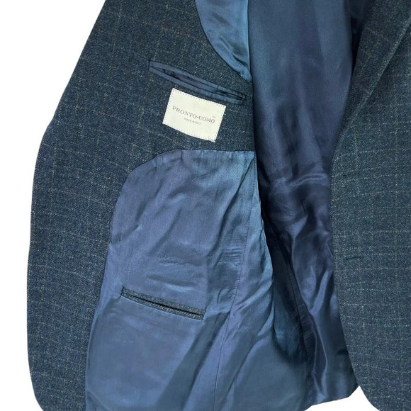 PRONTO-UOMO ZEGNA Wool Cashmere Sports Coat Blazer Charcoal Blue Plaid Size 46L - Picture 5 of 11
